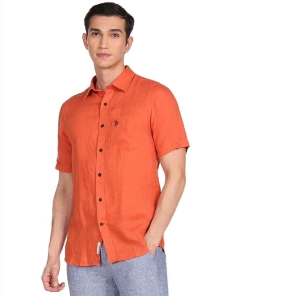 Nauttish Collection Burnt Orange Short Sleeve Cotton Button-Down Shirt  New M